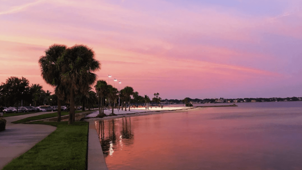 Pink sunset over a park/beach in St. Petersburg, Florida