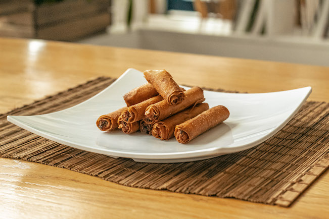 A plate of rolled pork lumpia