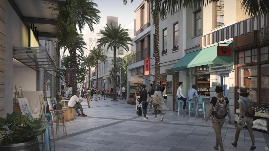 rendering of retail concepts at new city development