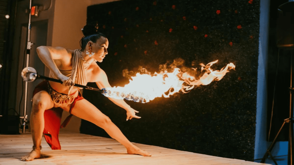 A fire performer at Coastal Creative
