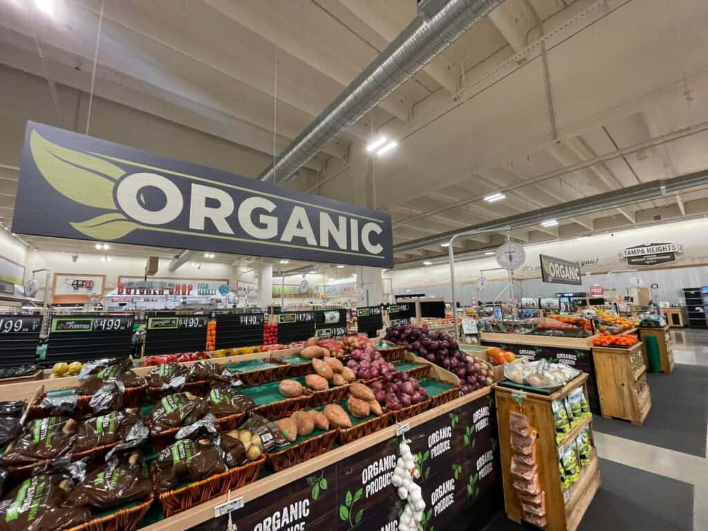 inside the organic section of a grocery store