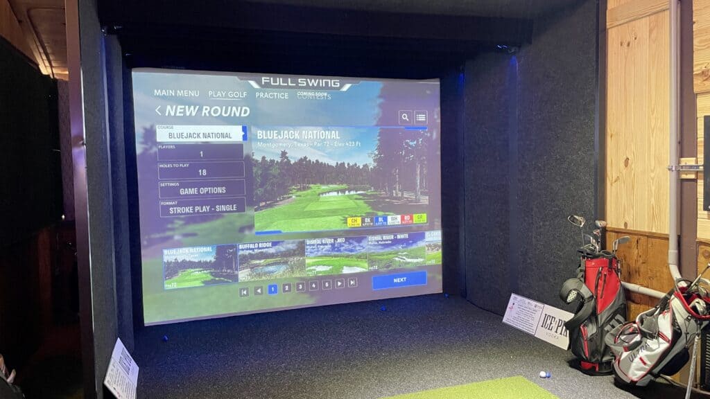 A golf simulator at Ferg's